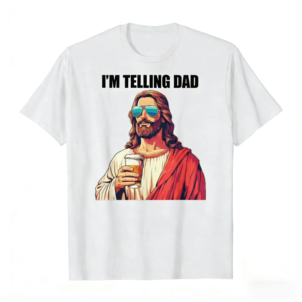 Kids' American Spirit Graphic T-Shirt - "I'm Telling Dad" Jesus Lovers Football Easter Apparel, Classic Crew Neck Short Tops, Casual Summer Fabric Tees for Party Festive Supplies