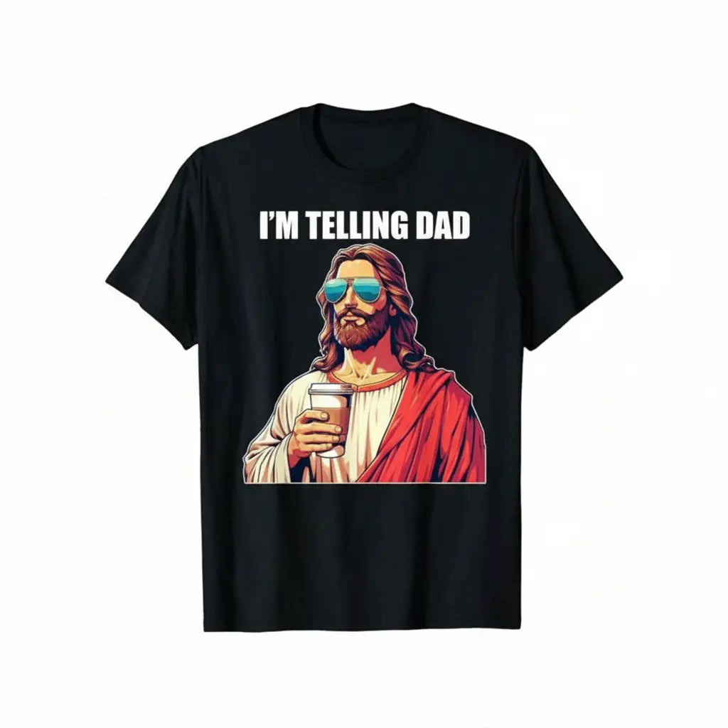 Kids' American Spirit Graphic T-Shirt - "I'm Telling Dad" Jesus Lovers Football Easter Apparel, Classic Crew Neck Short Tops, Casual Summer Fabric Tees for Party Festive Supplies