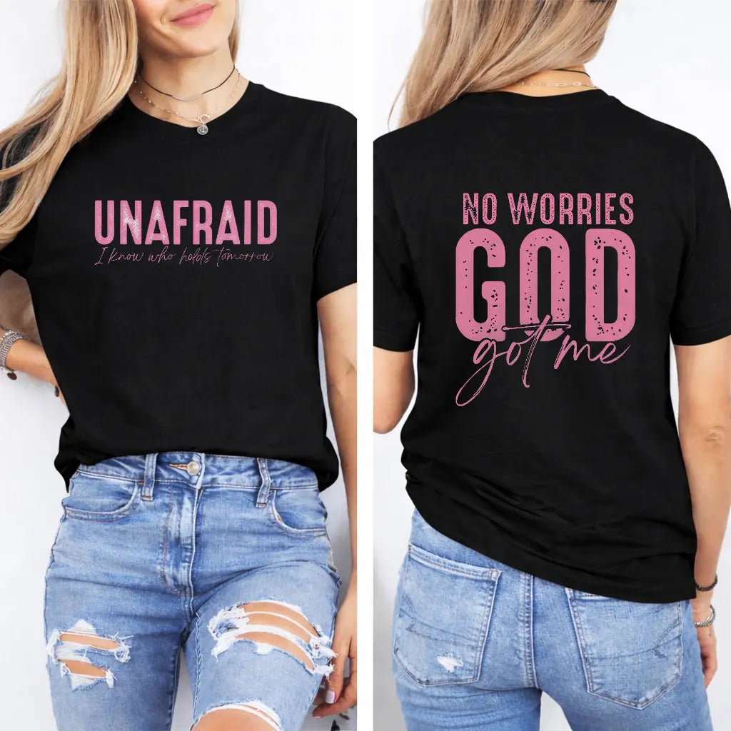 Uplifting and Spiritual Tee: "Unafraid" and "No Worries" Statements for a Confident Faith - filled Look Clothes Cotton